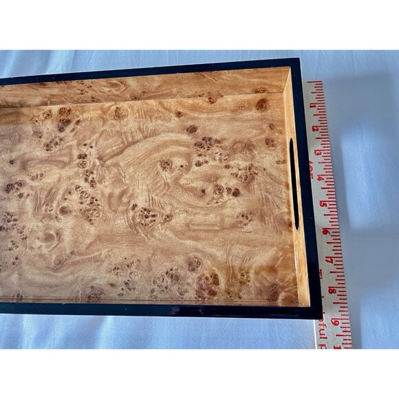 Burled Wood Serving Tray 16"L x 9"W x 2"H Gloss Finish Serveware Christmas Gift - Picture 6 of 11